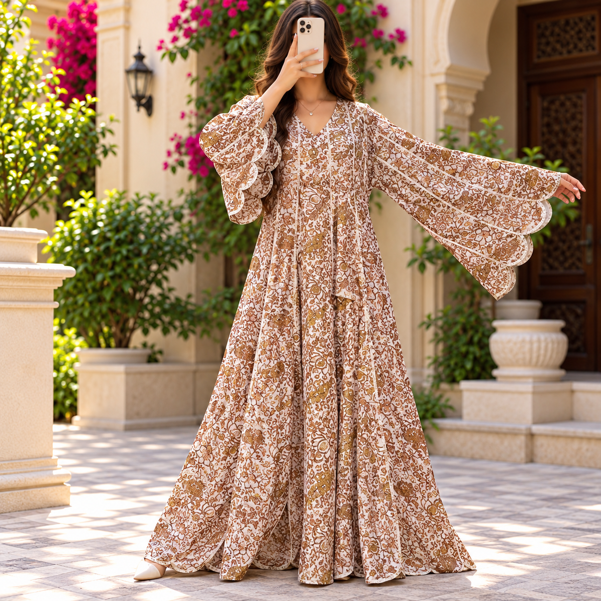 2XL/3LXL Meher Crystal Printed Cotton Long Dress Jalabiya – 57