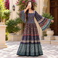 2XL-3XL Rahima Crystal Printed Silk Long Dress Jalabiya – 57