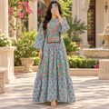 XS-S Dara Printed Cotton Long Dress Jalabiya – 54"