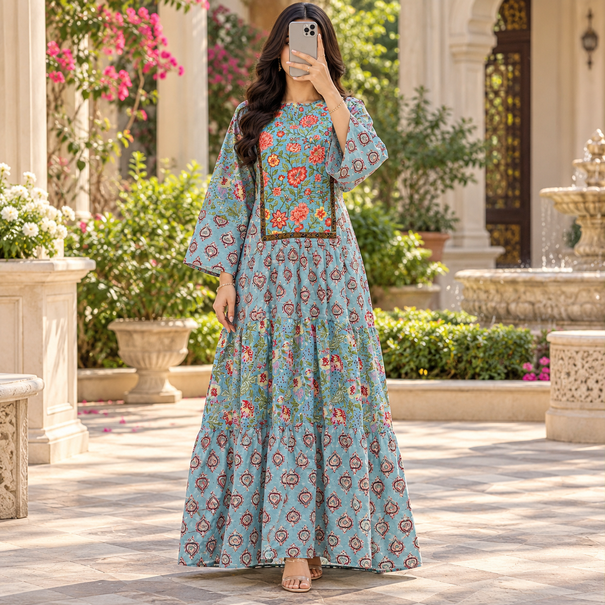 XS-S Dara Printed Cotton Long Dress Jalabiya – 54"