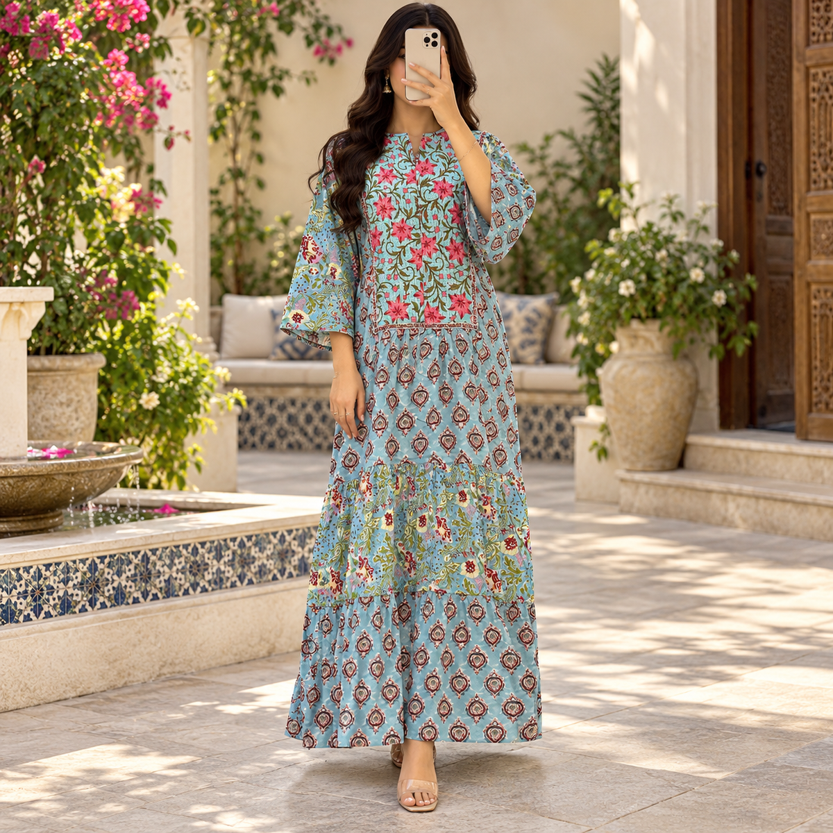 2XL-3XL Dara Printed Cotton Long Dress Jalabiya – 57"