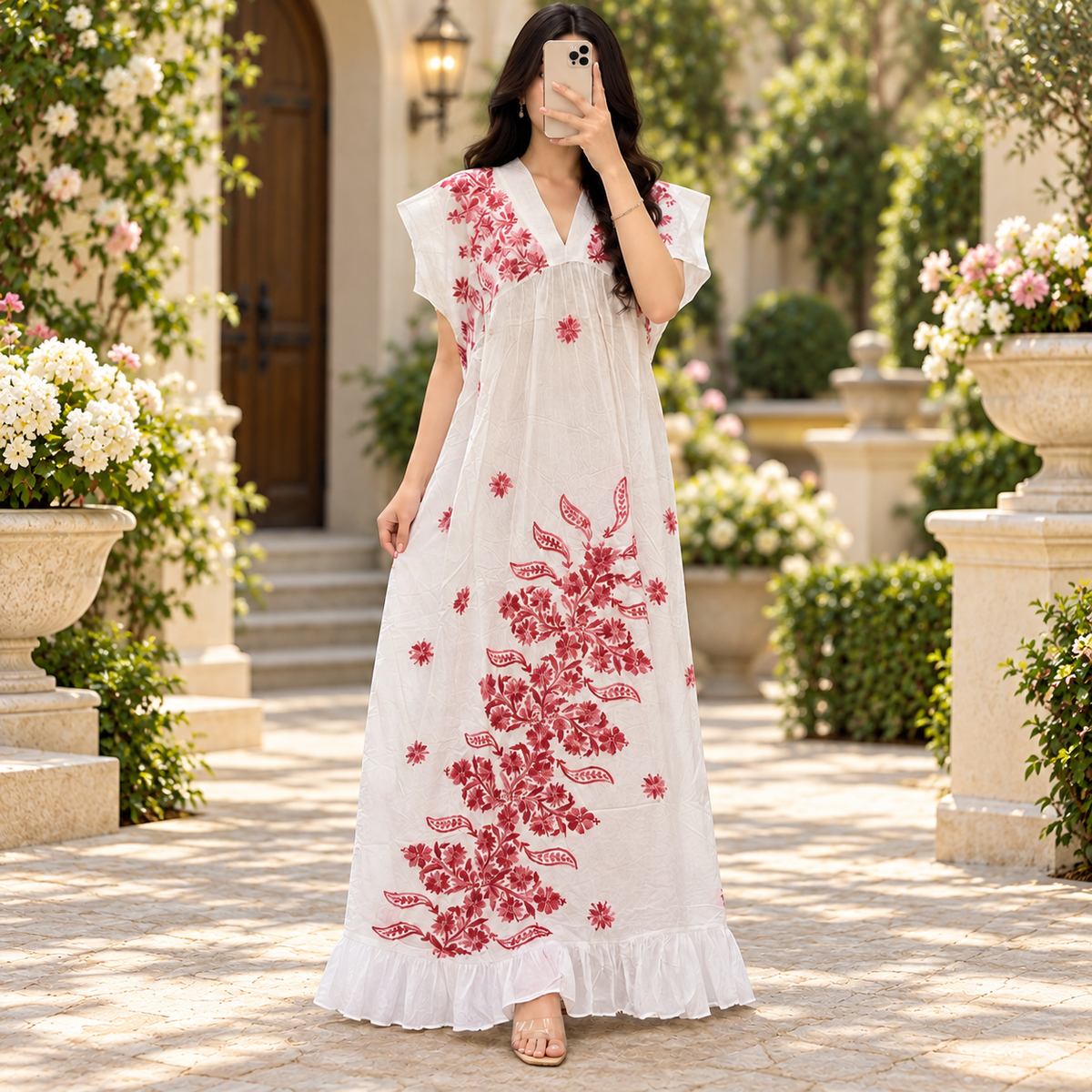 2XL-3XL Amani Embroidery Printed Cotton Long Dress Jalabiya – 57"
