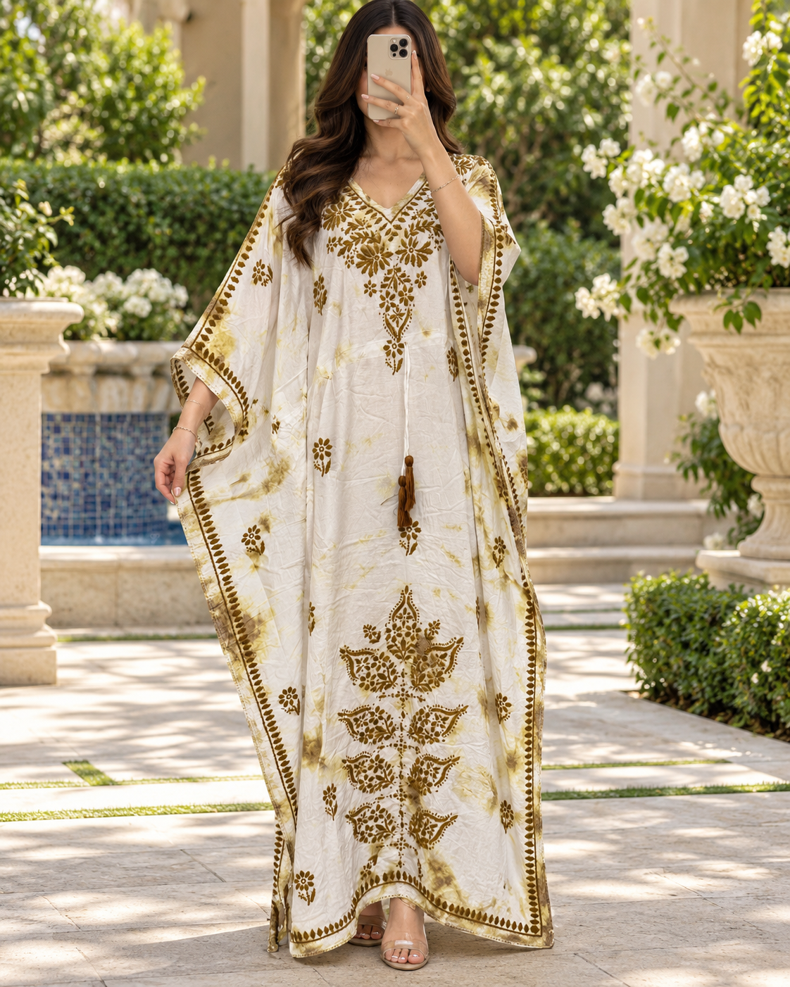 Free Size Farasha Embriodered Printed Cotton Long Dress Jalabiya – 57"