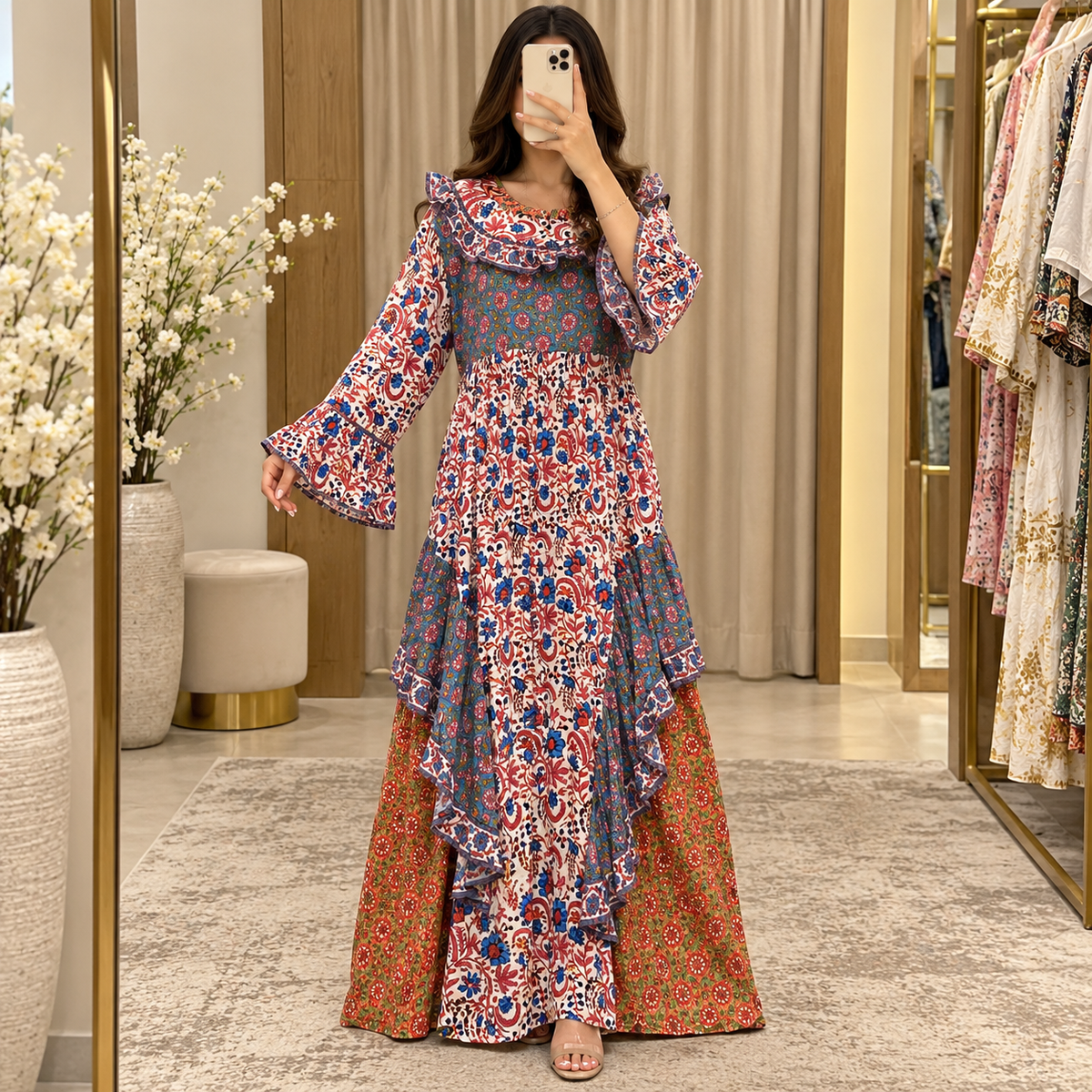 2XL-3XL Jalila Printed Cotton Long Dress Jalabiya – 57"