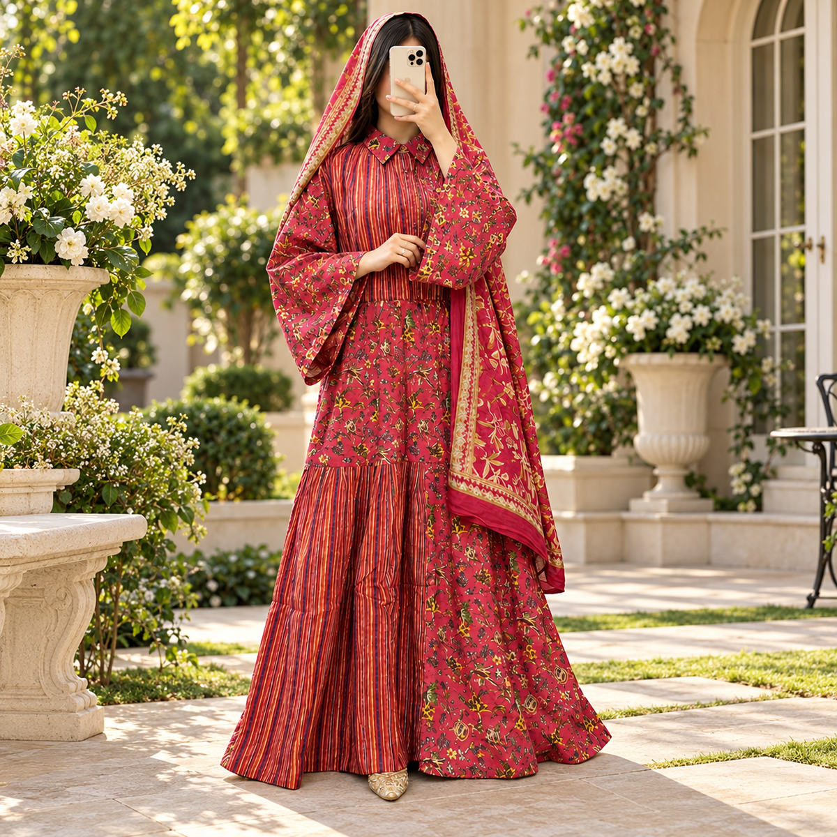 S/M Fatim with shaila Printed Cotton Long Dress Jalabiya – 57