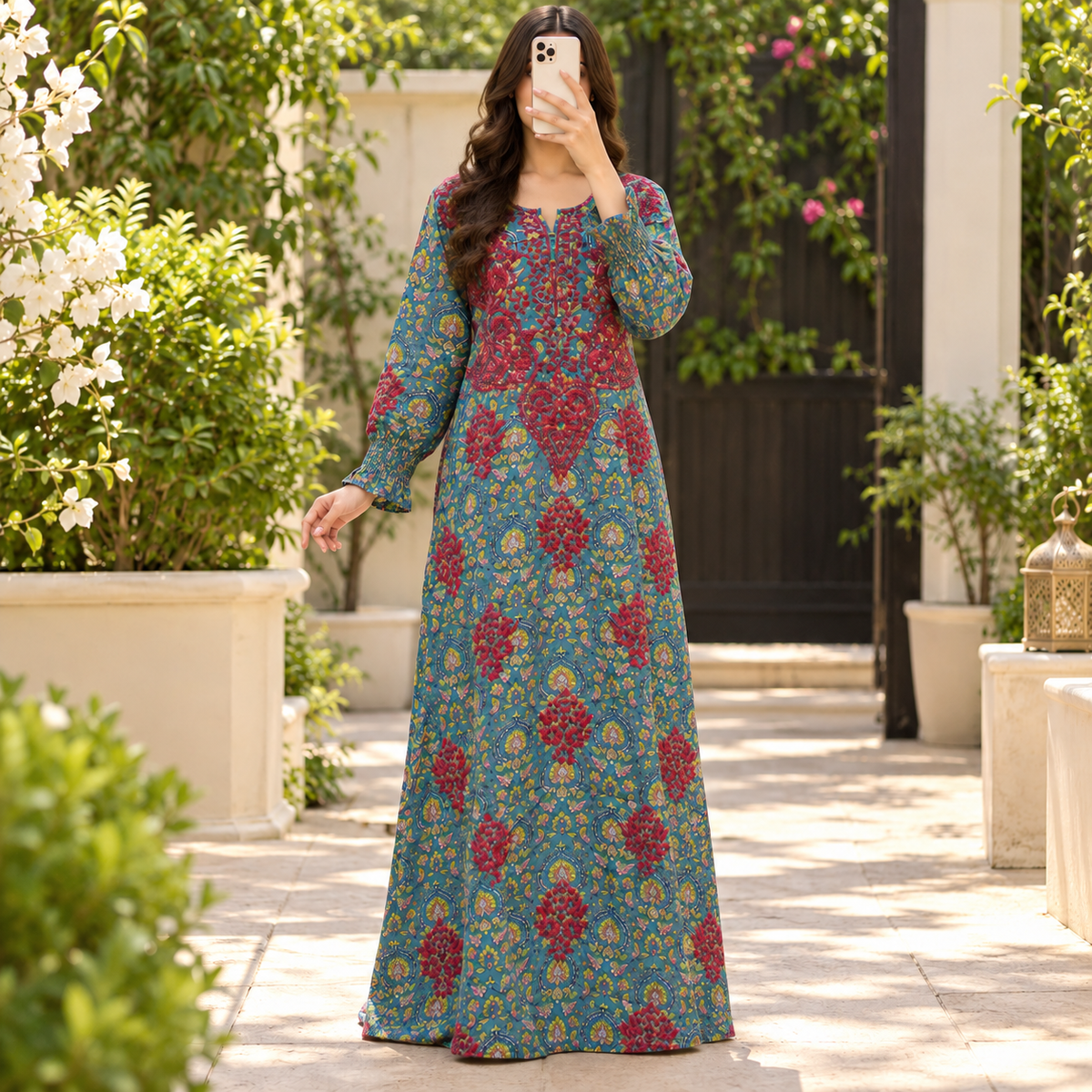 S/M Sofi Embroidery Printed Cotton Long Dress Jalabiya – 57"