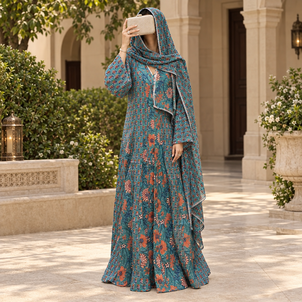 Free Size Cotton Abaya With Sheila & Inner Set length 57” Long