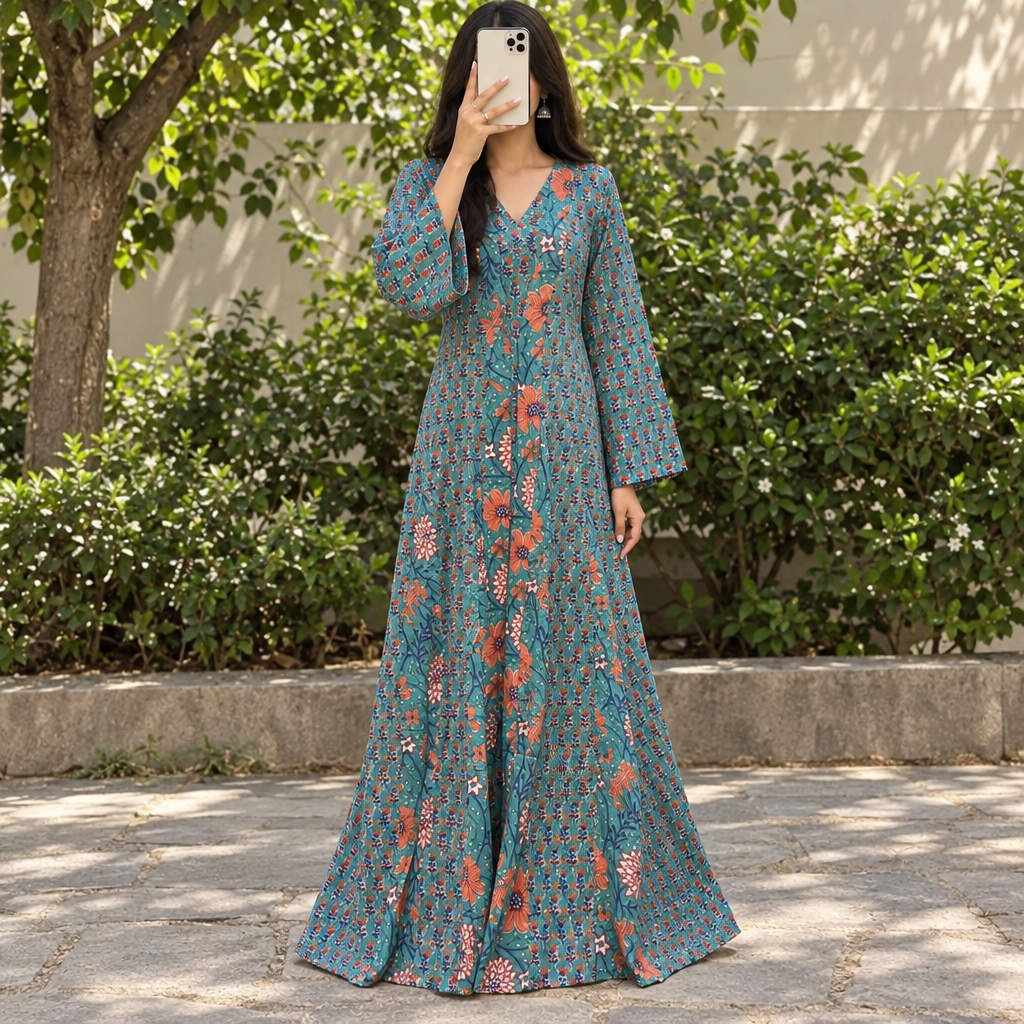 Free Size Cotton Abaya & Inner Set length 57” Long