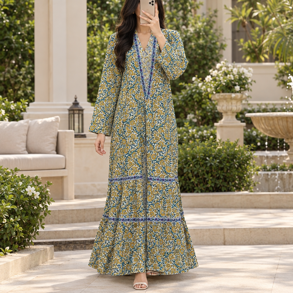 L/XL Crystal Cotton Abaya & Inner  Set length 57” Long