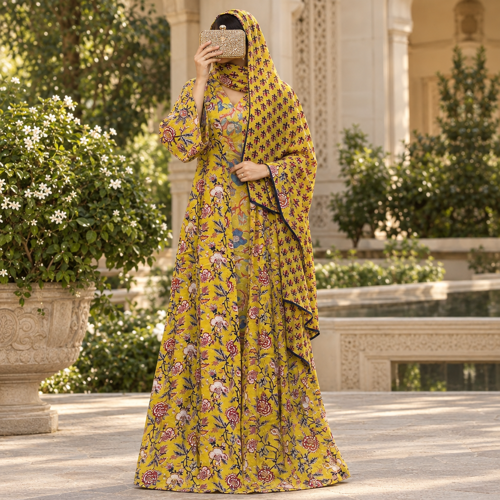 Free Size Cotton Abaya With Sheila & Inner Set length 57” Long