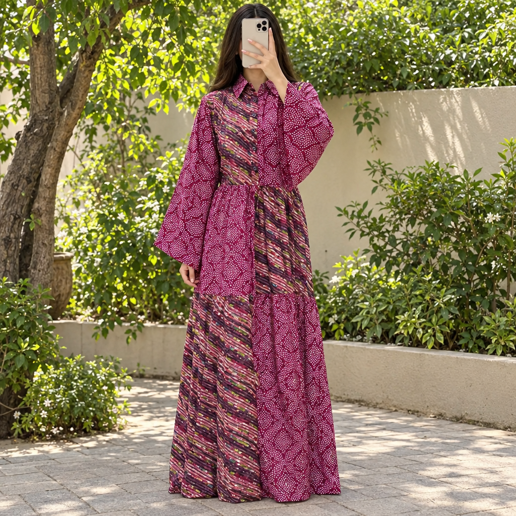 S/M Fatim Printed Cotton Long Dress Jalabiya – 57