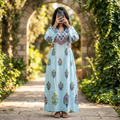 XS/S Arwa Printed Cotton Long Dress Jalabiya – 54"
