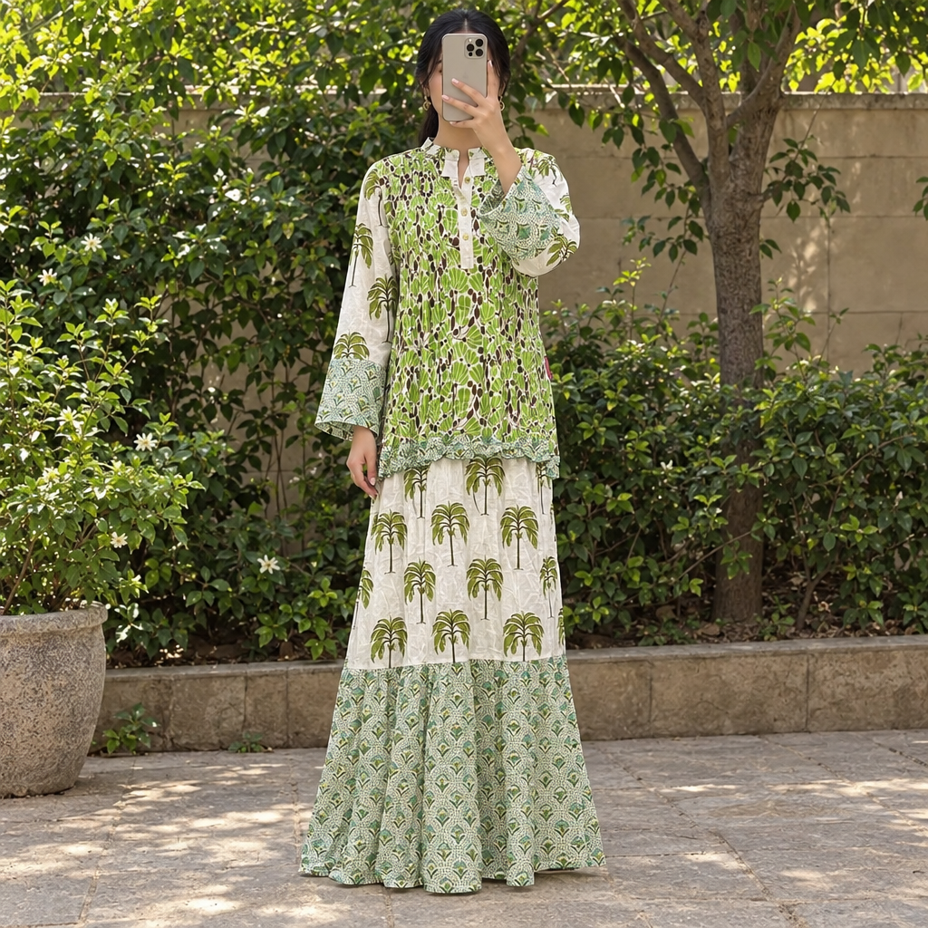 S/M Elle Printed Cotton Long Dress Jalabiya – 57