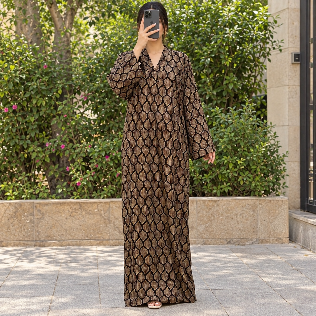 2XL-3XL Teena Printed Cotton Long Dress Jalabiya – 57"