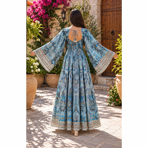 2XL3/XL Elzina Printed Silk Long Dress Jalabiya – 57