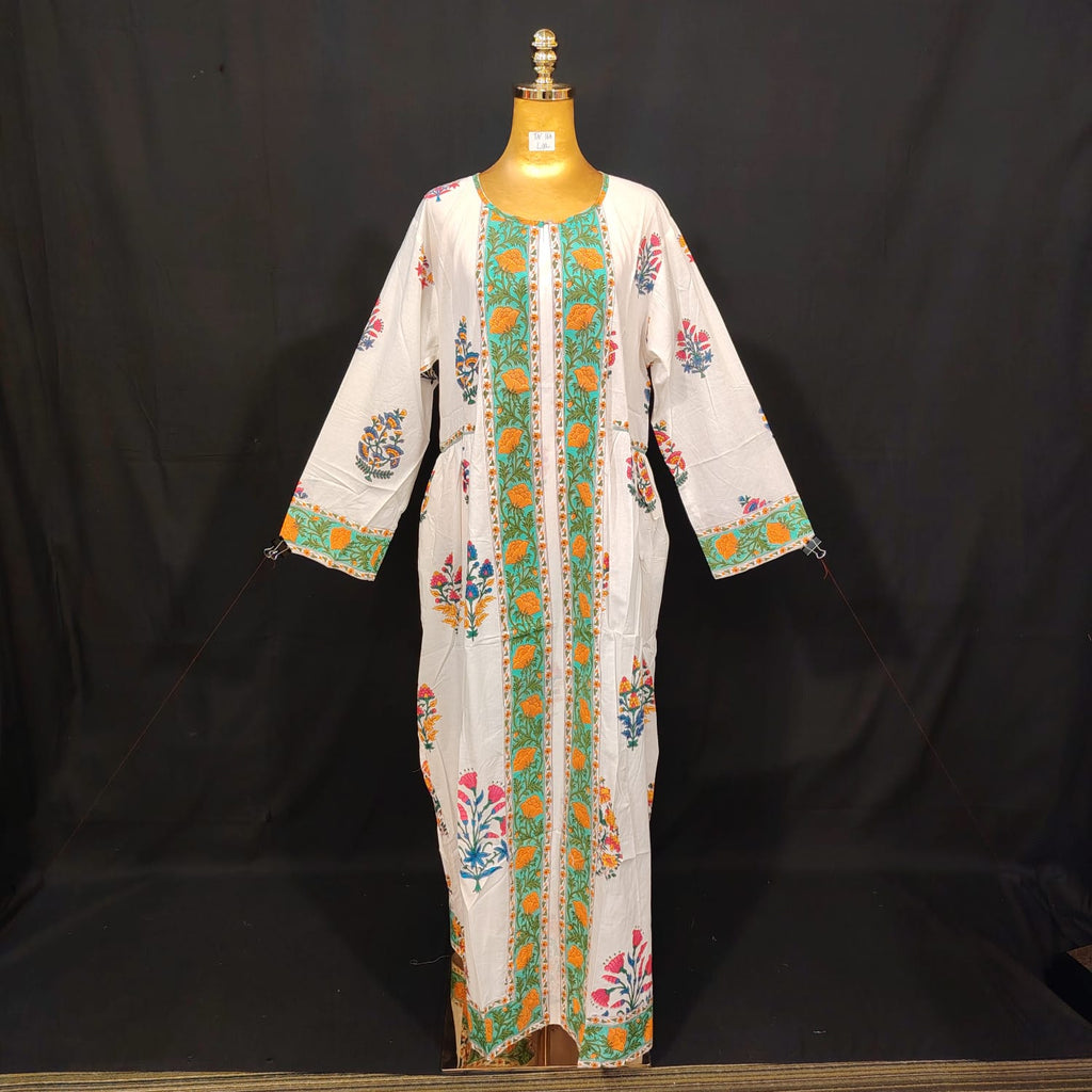 L-XL Bhopali Cotton Printed Dress 57" Long Jalabiya