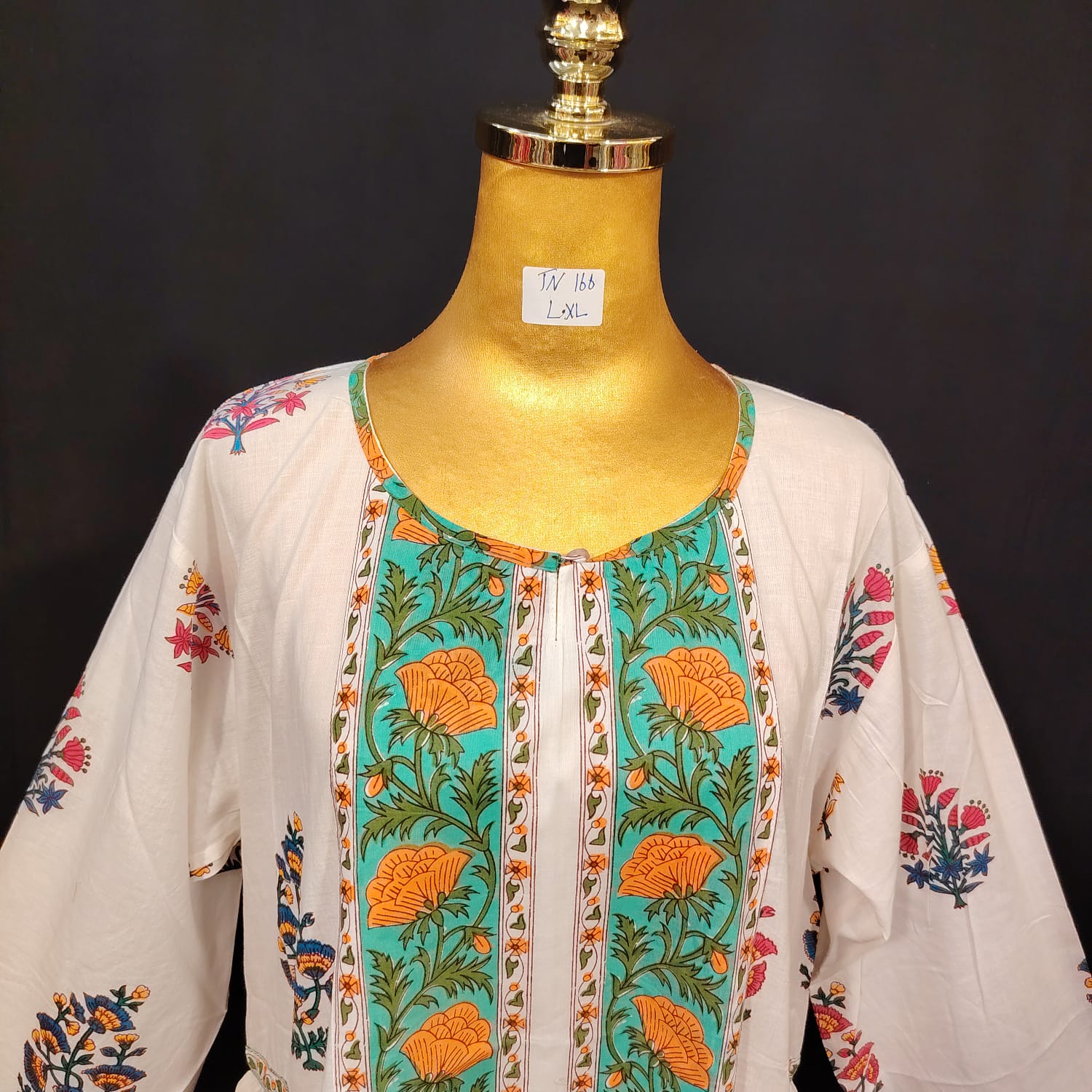 L-XL Bhopali Cotton Printed Dress 57" Long Jalabiya