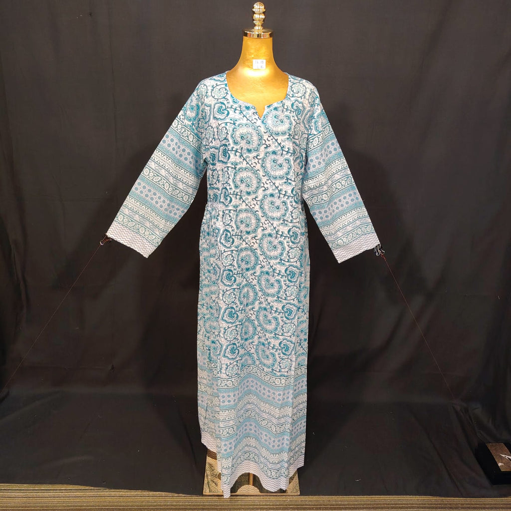L-XL Bhopali Cotton Printed Dress 57" Long Jalabiya