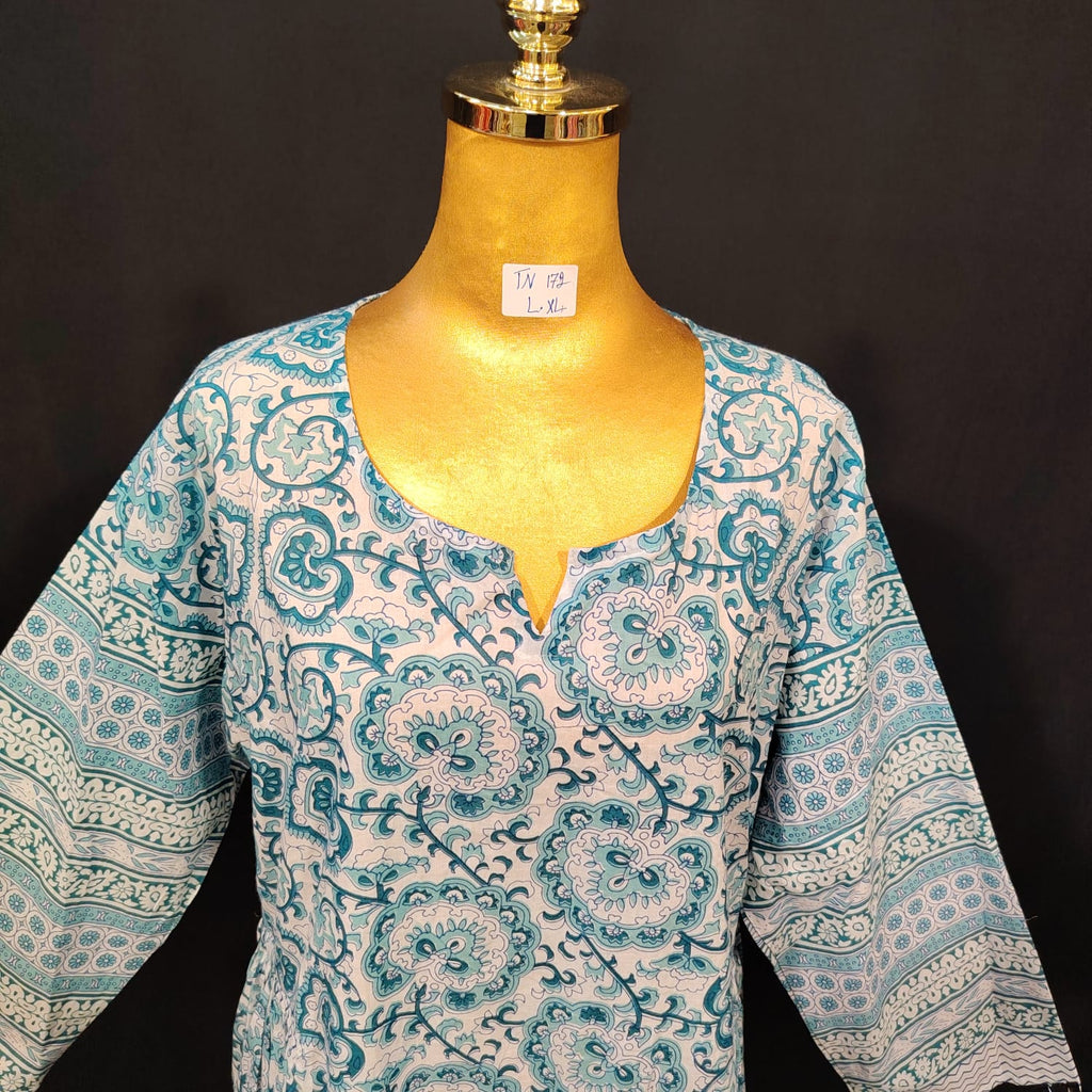L-XL Bhopali Cotton Printed Dress 57" Long Jalabiya