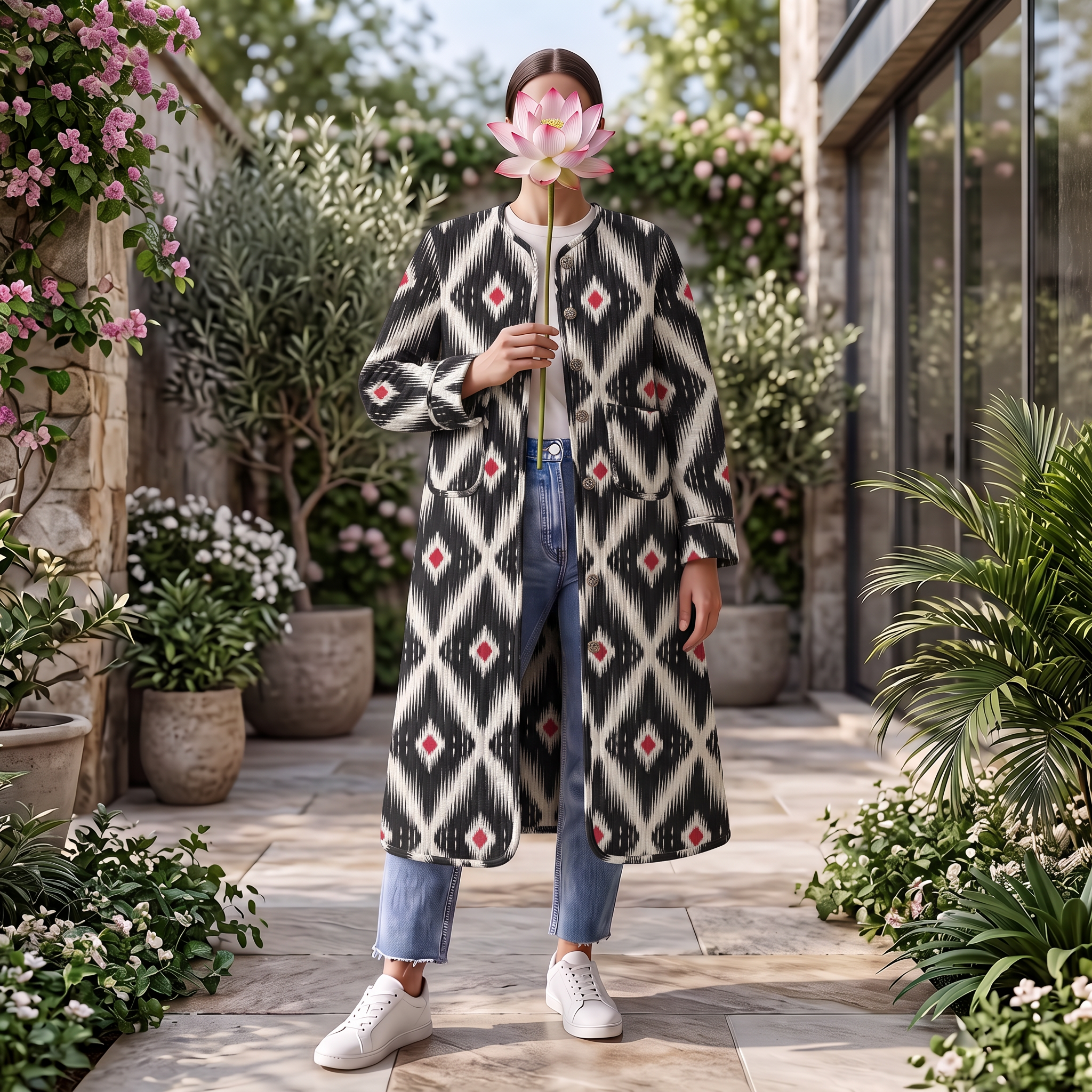Premium Hand Printed Cotton Long Jacket for Women