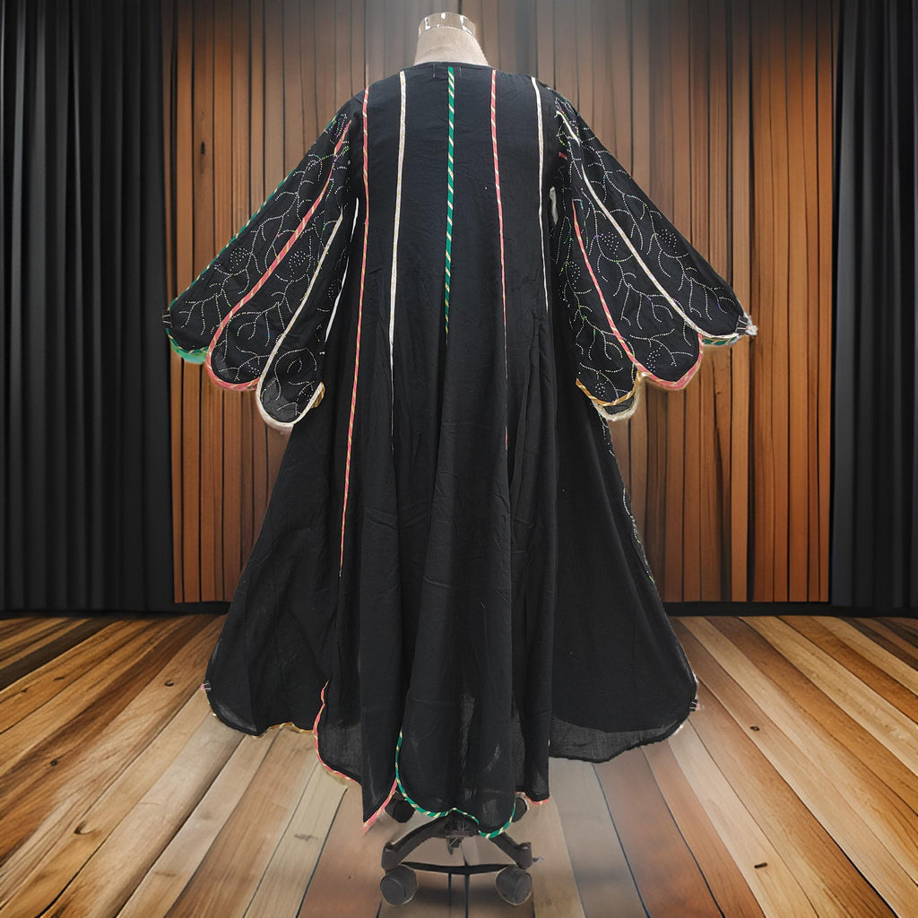 L/XL Meher Crystal Black Printed Cotton Dress 57'' Long Jalabiya