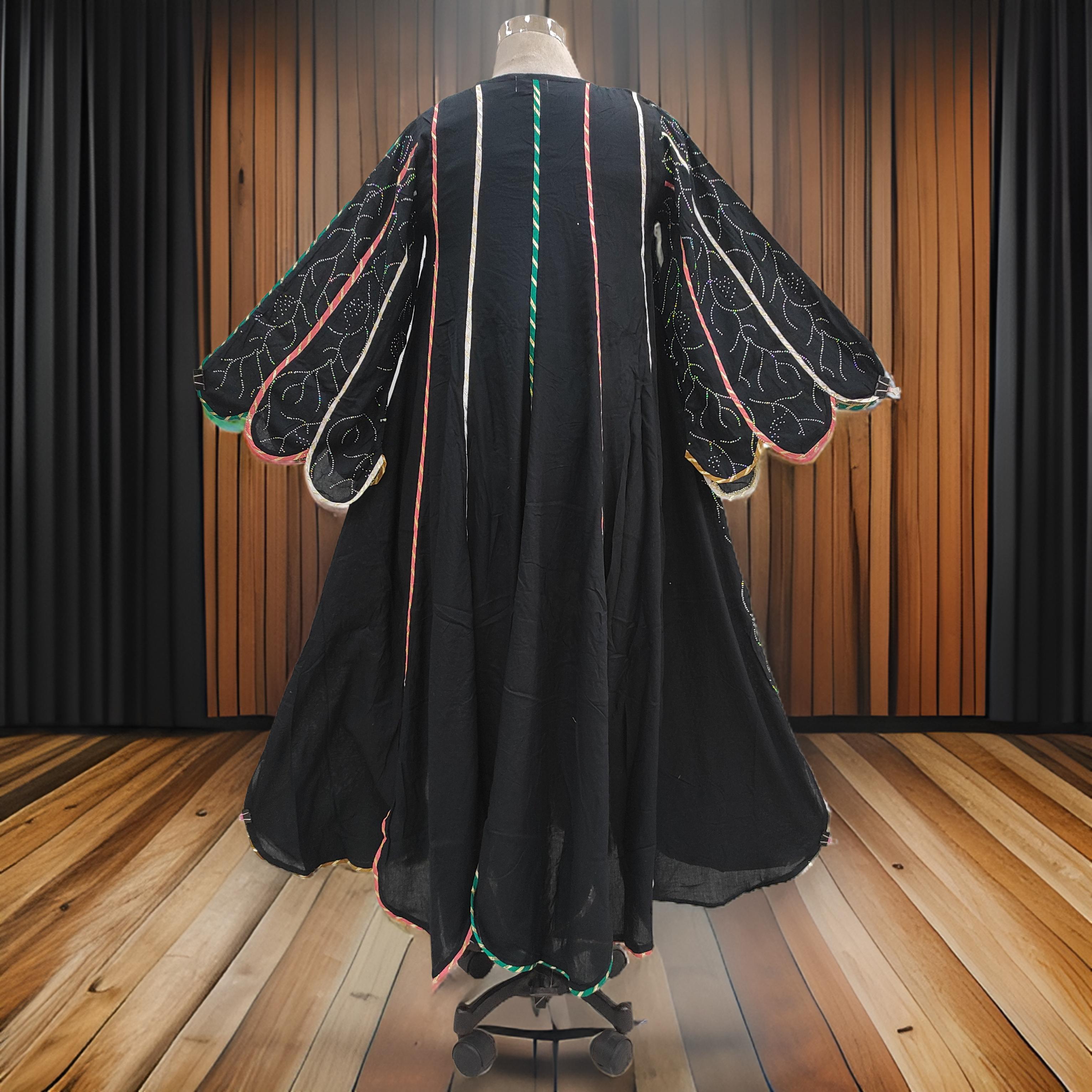 2XL/3XL Meher Crystal Black Cotton Dress 56" Long Jalabiya