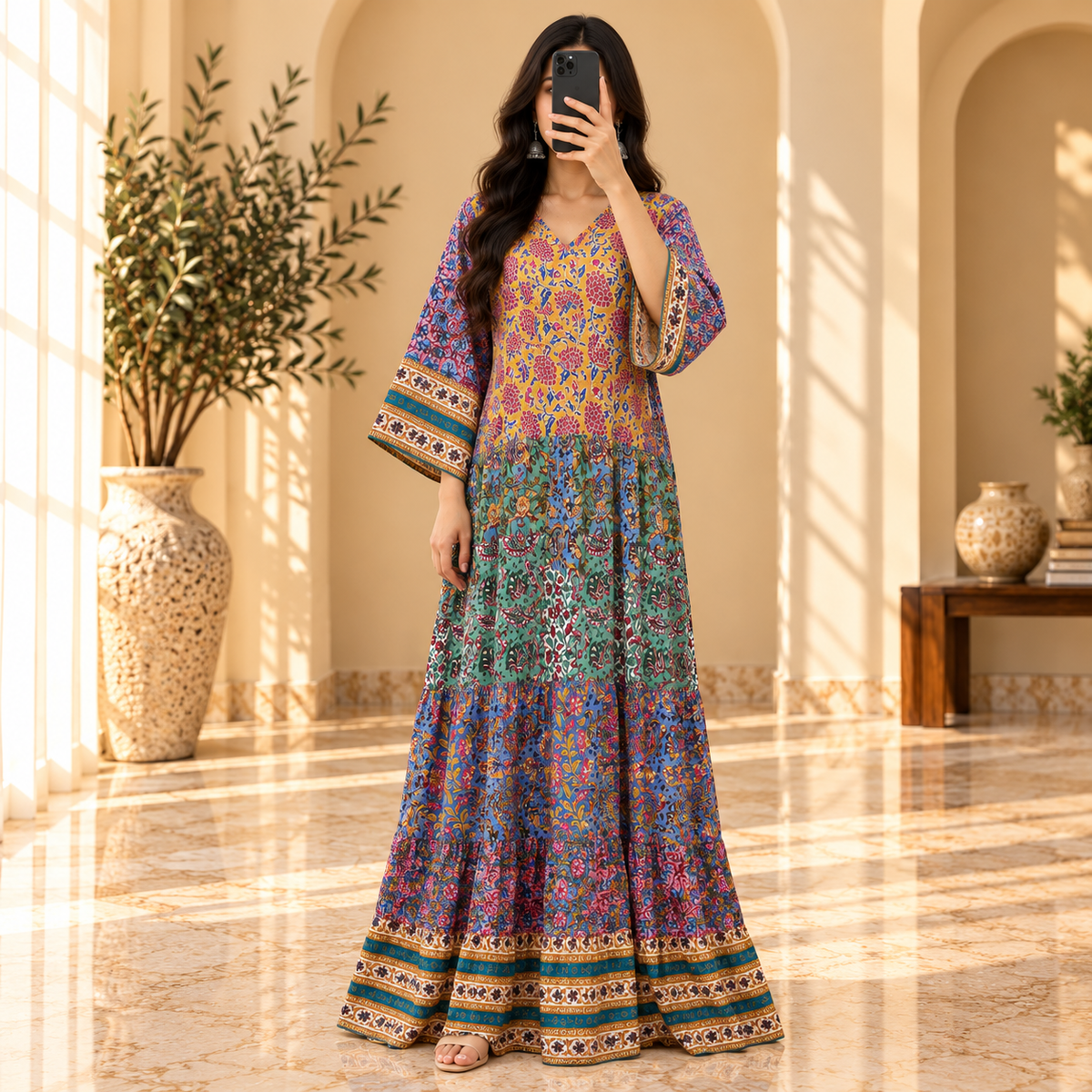 S/M Special Crystal Printed Cotton Long Dress Jalabiya – 57