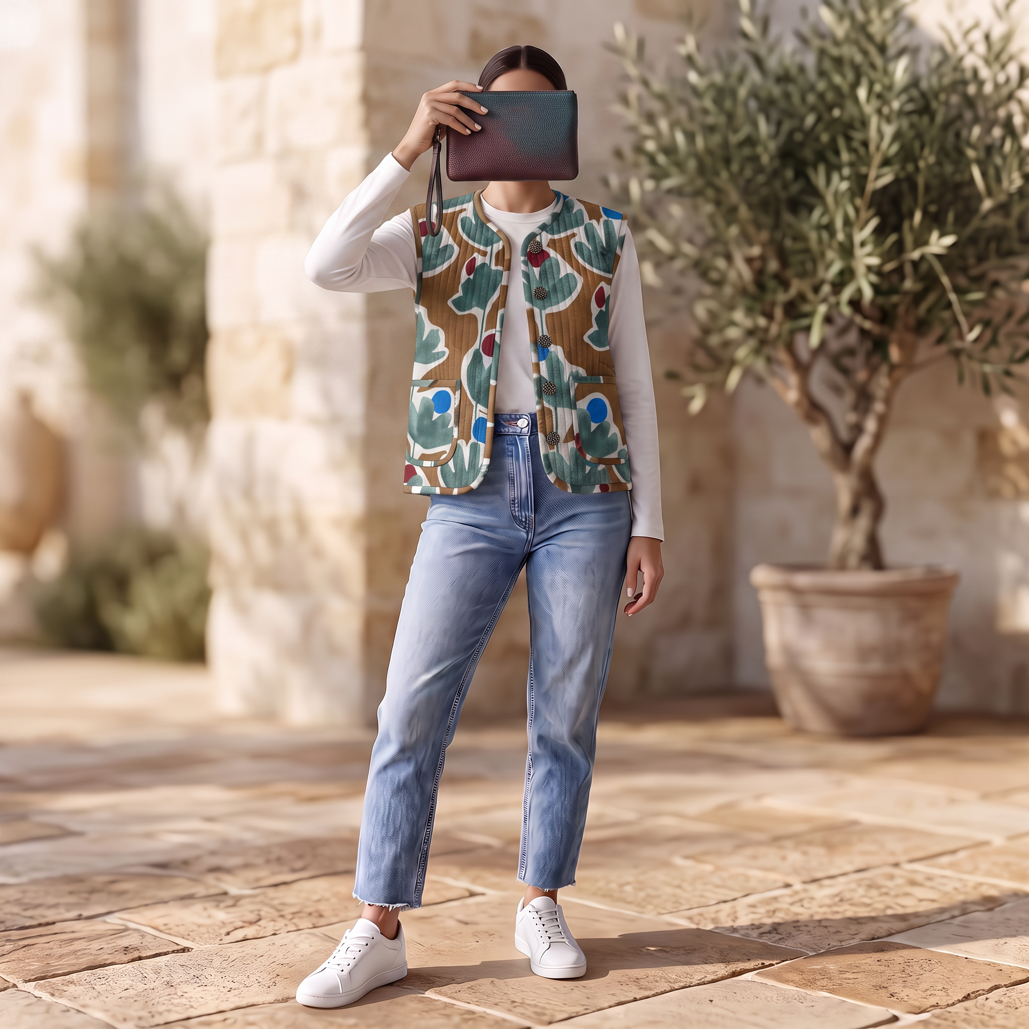 Premium Hand Printed Cotton Sleeveless Short Jacket for Women