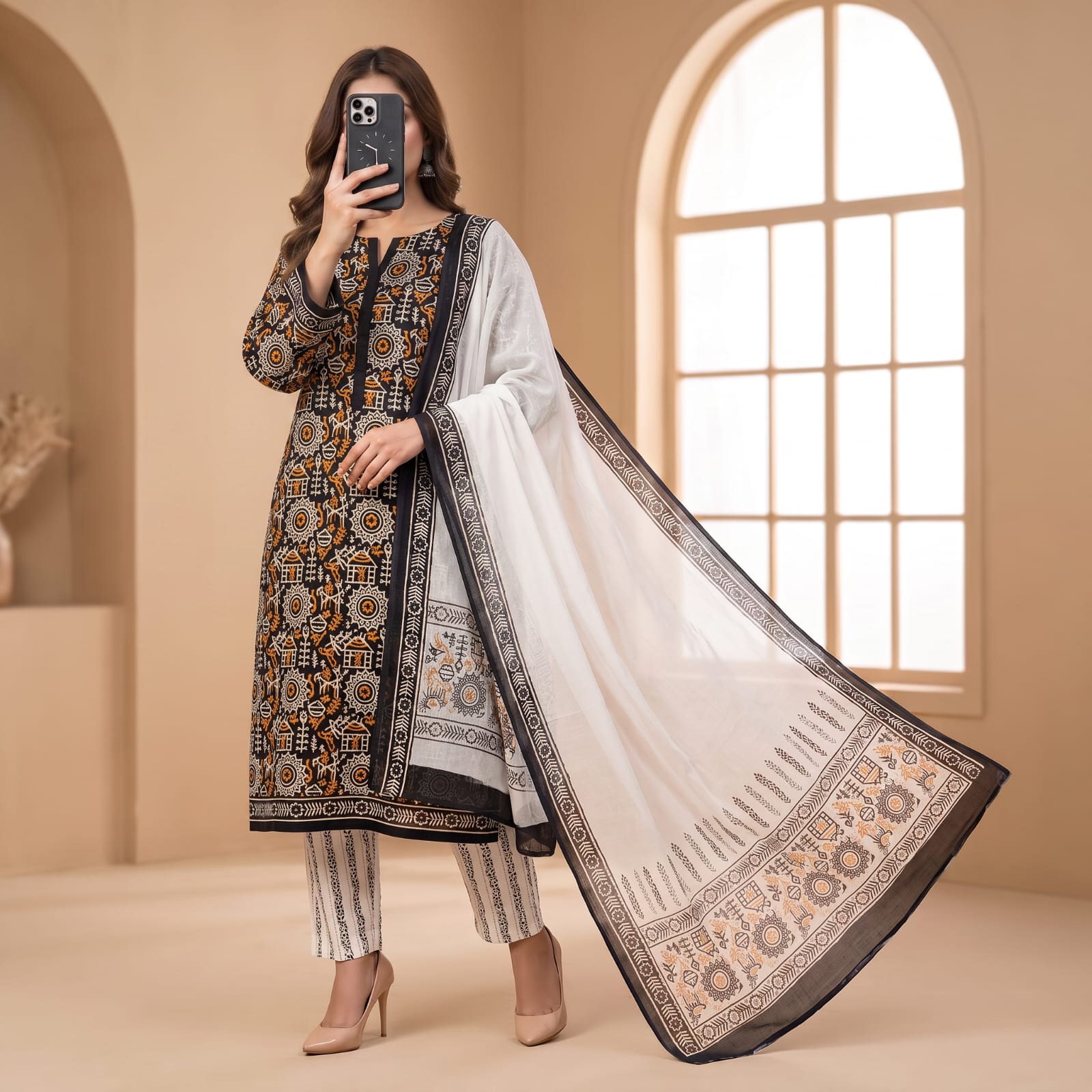 Luxury Premium Stitched Cotton Suit With Chiffon Sheila CEN-401