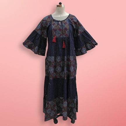 L/XL Gaby Multi Printed Cotton Dress 57" Long