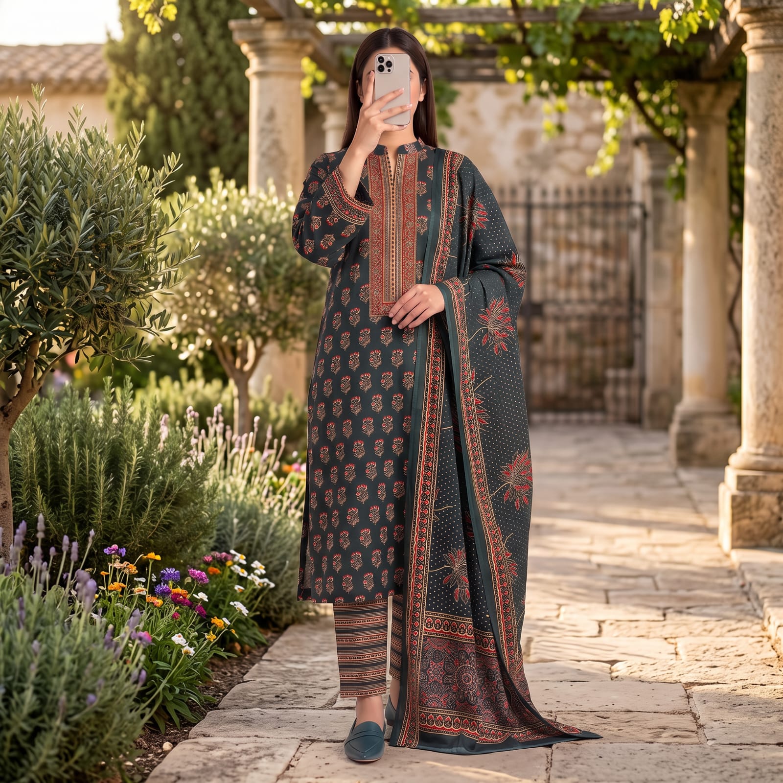 Premium Stitched Cotton Neck Embroidery Suit With Sheila CNE-201