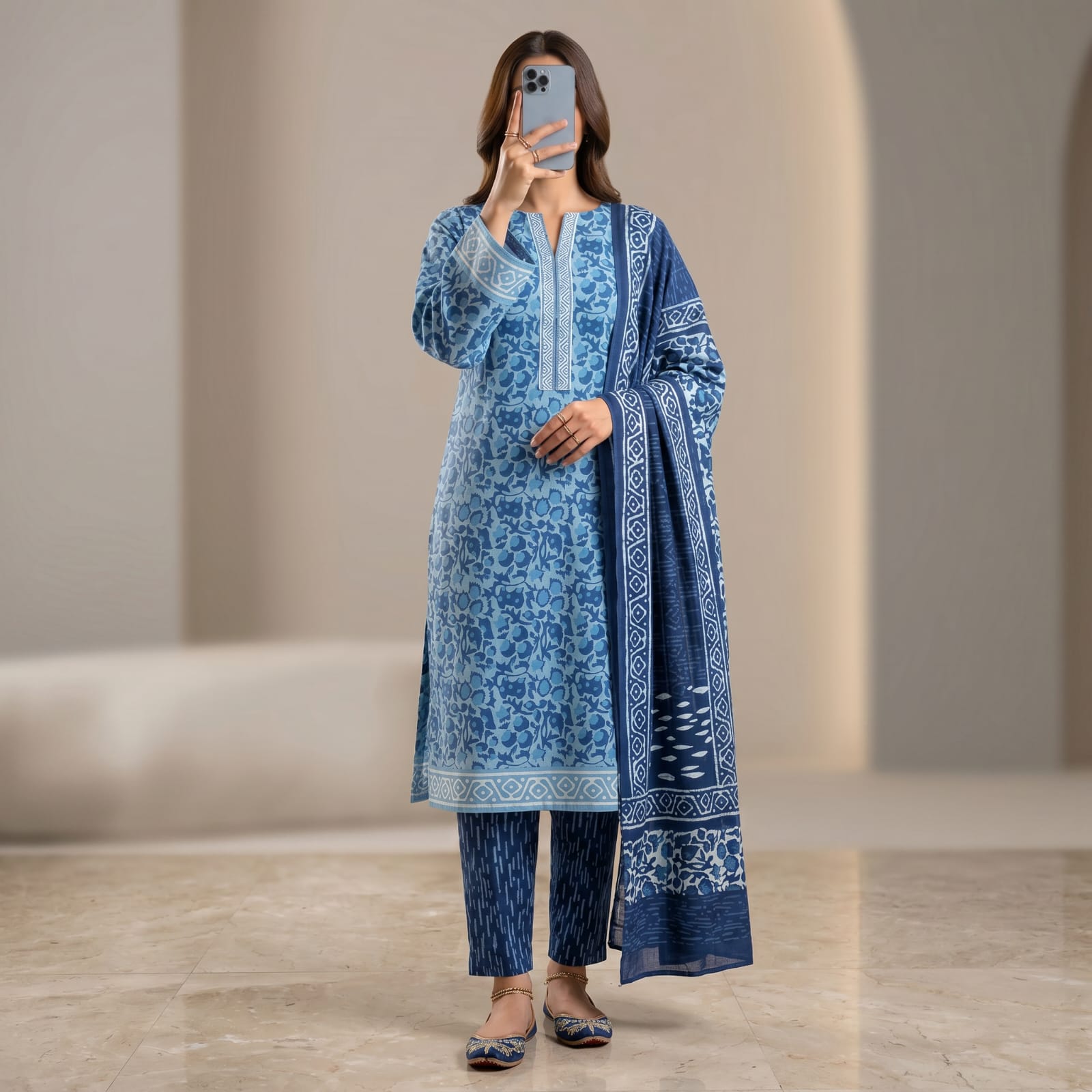Premium Stitched Cotton Suit With Sheila