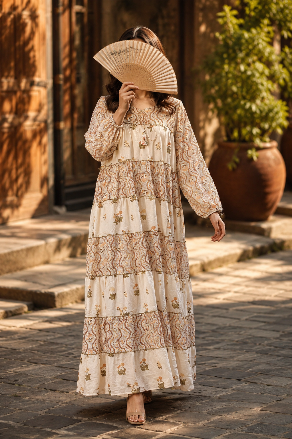 L-XL Bushra Printed Cotton Dress 57" Long Jalabiya