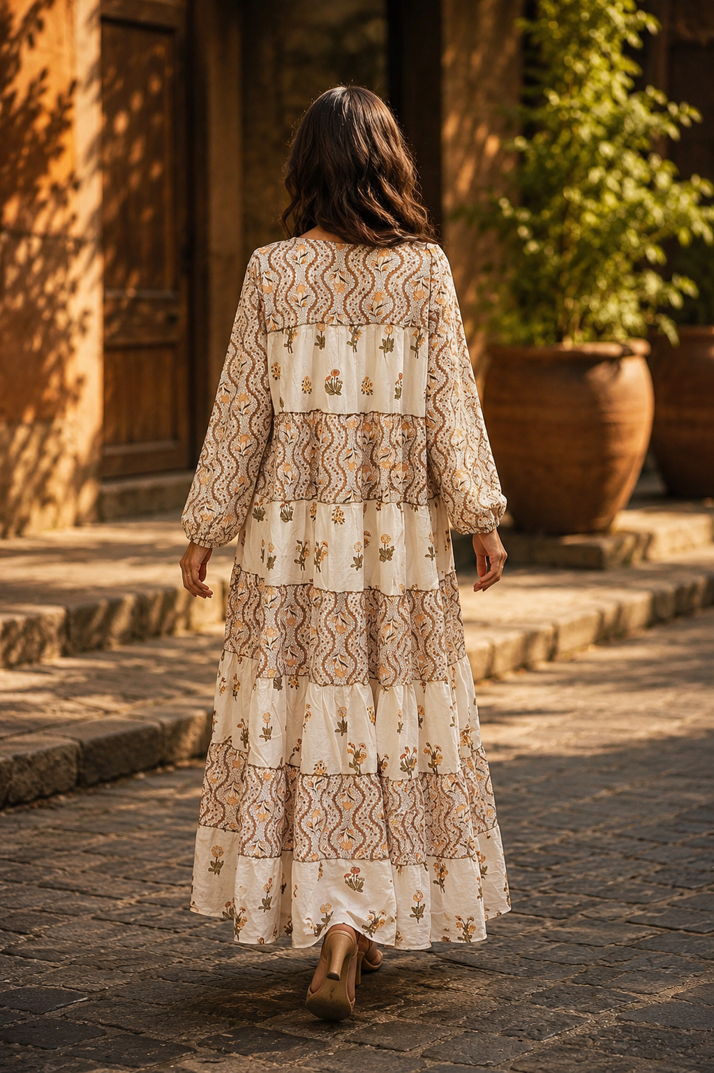 L-XL Bushra Printed Cotton Dress 57" Long Jalabiya
