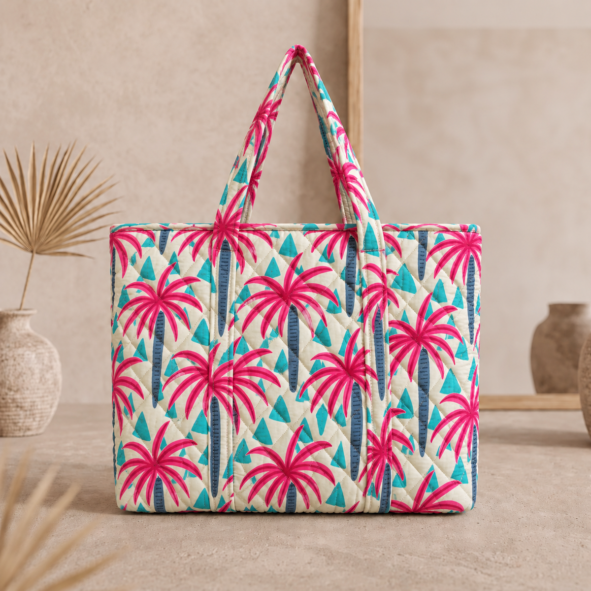 BG 3 Cotton Printed Tote Bag With Zipper