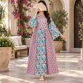 L-XL Heba Crystal Printed Cotton Dress 57" Long Jalabiya J 1001