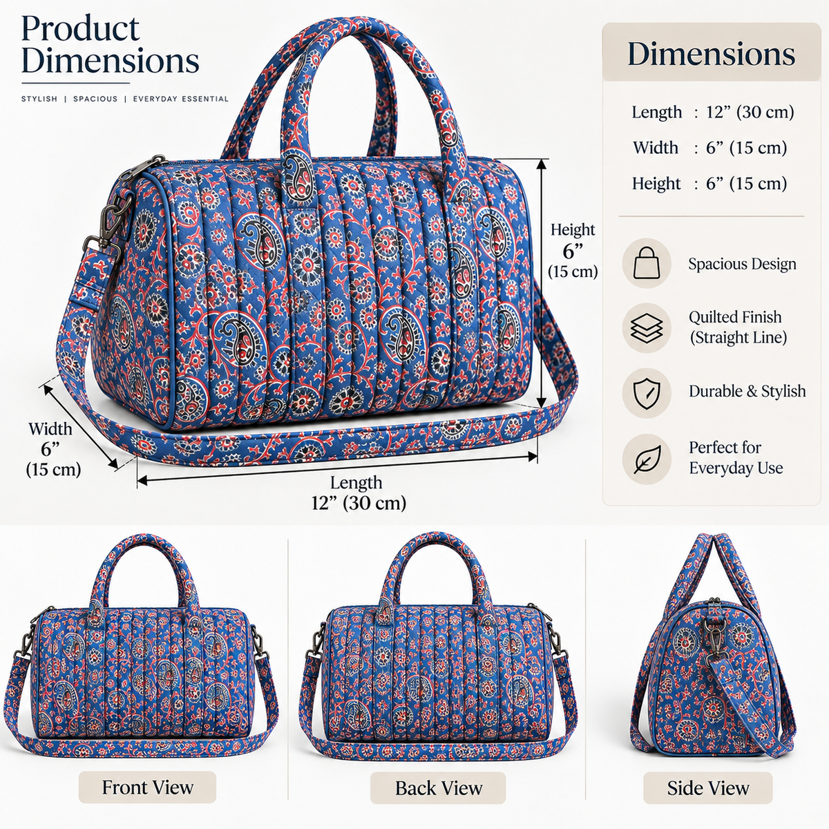 BG 4 Cotton Printed Duffle Bag With Zipper