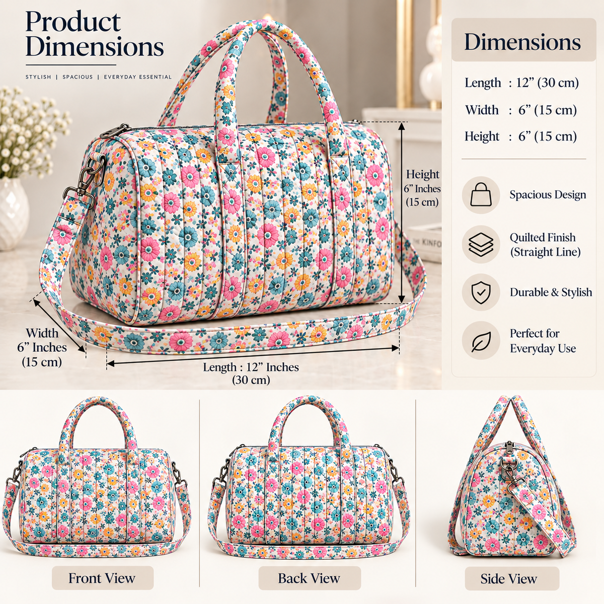 BG 4 Cotton Printed Duffle Bag With Zipper