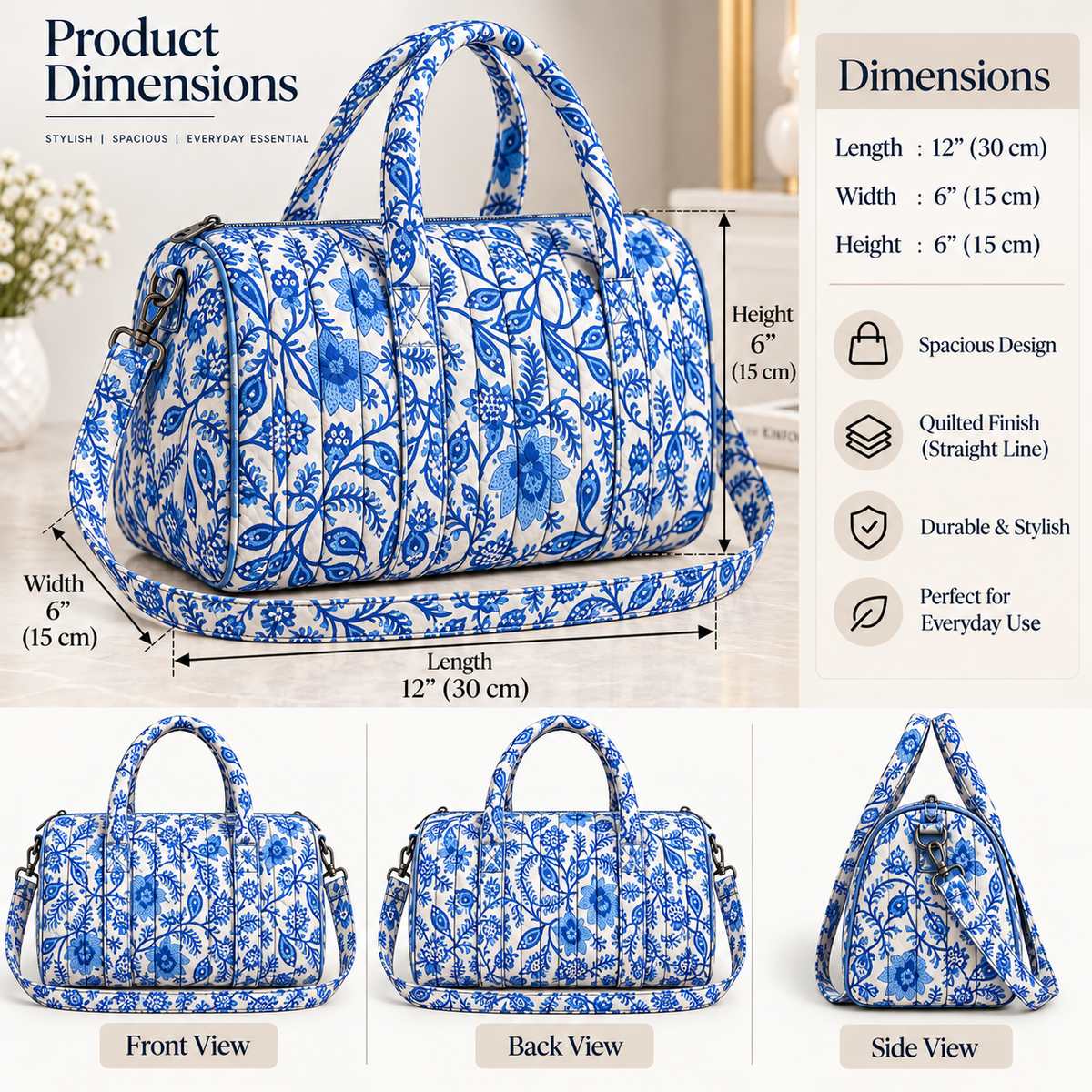 BG 4 Cotton Printed Duffle Bag With Zipper