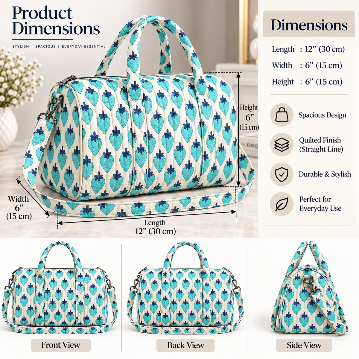 BG 4 Cotton Printed Duffle Bag With Zipper