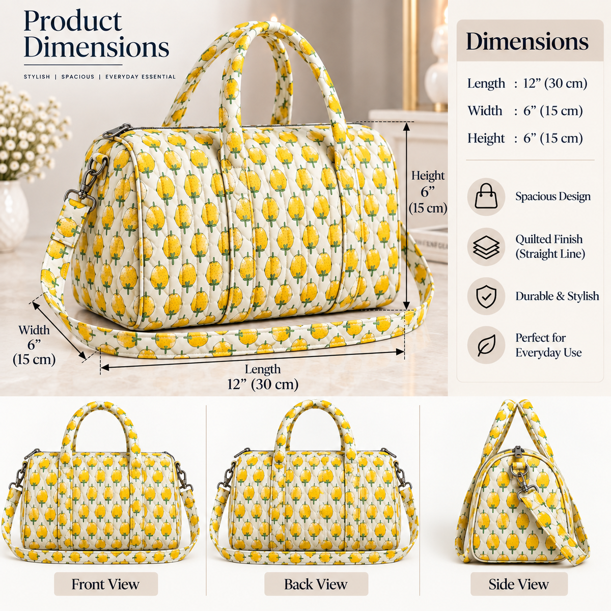 BG 4 Cotton Printed Duffle Bag With Zipper
