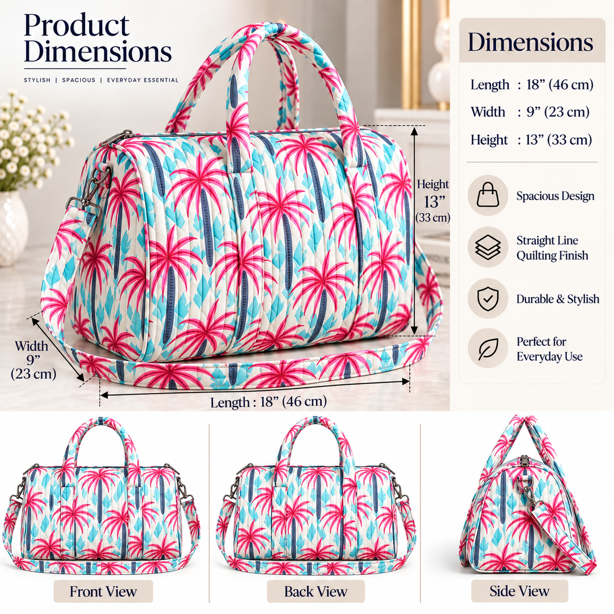 BG 4 Cotton Printed Duffle Bag With Zipper