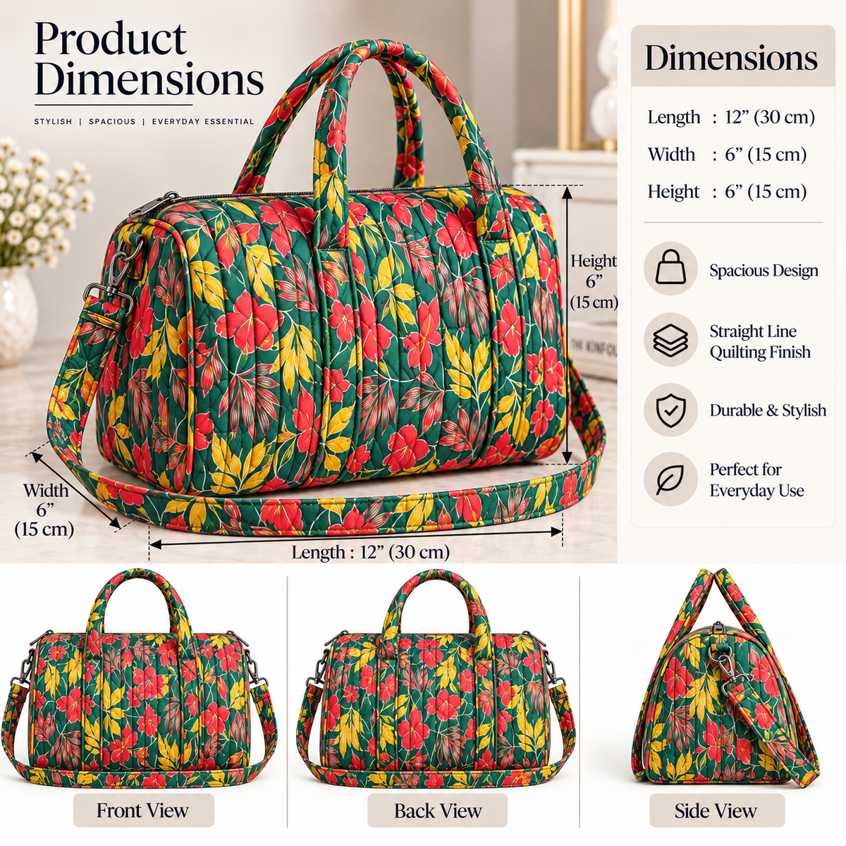 BG 4 Cotton Printed Duffle Bag With Zipper
