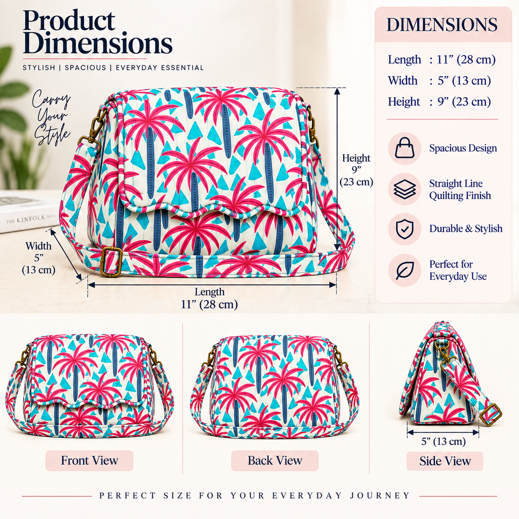BG 6 Classic hand Printed Sling Bag  Broadbelt Adju 11"×9" Inches stable Size