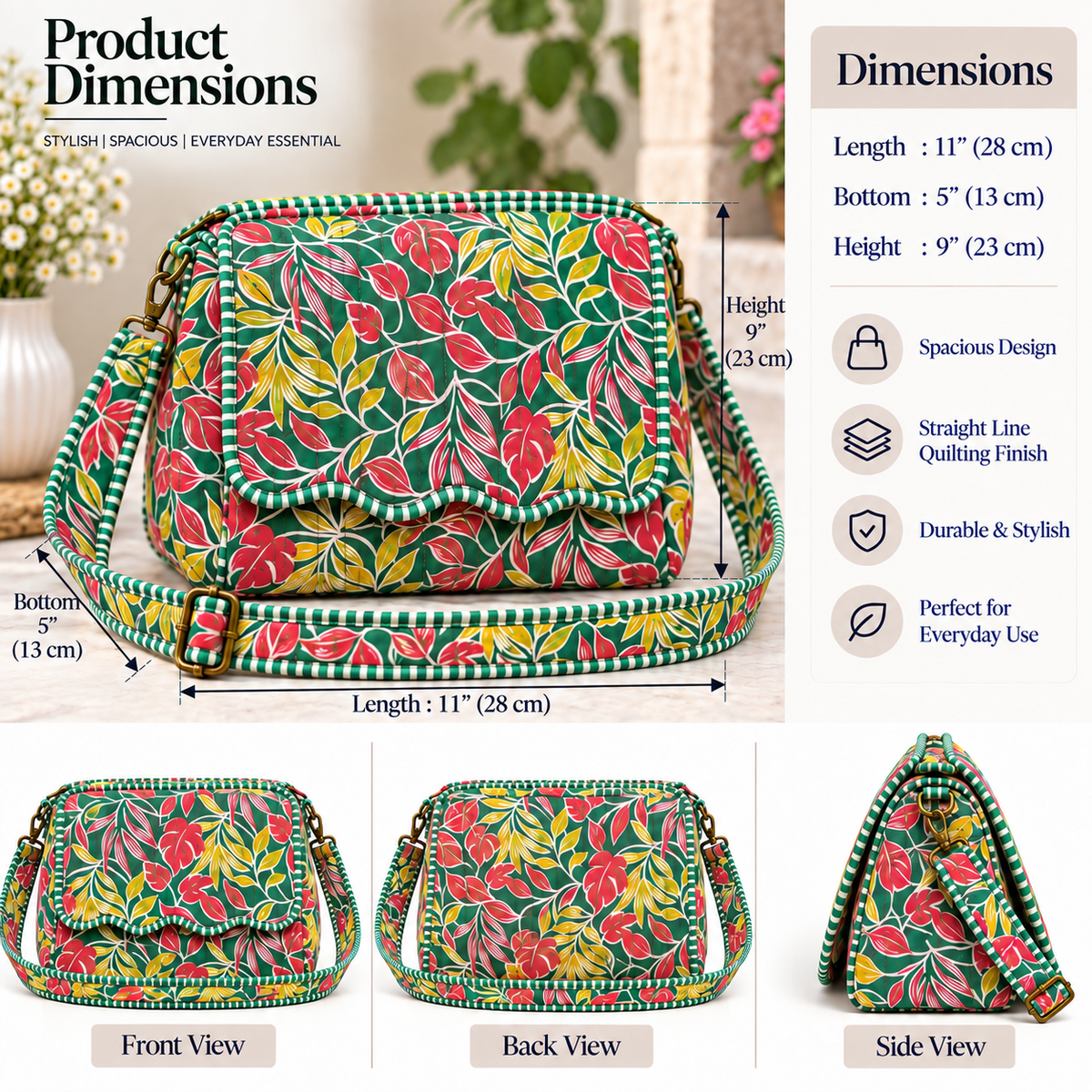 BG 6 Classic hand Printed Sling Bag  Broadbelt Adju 11"×9" Inches stable Size