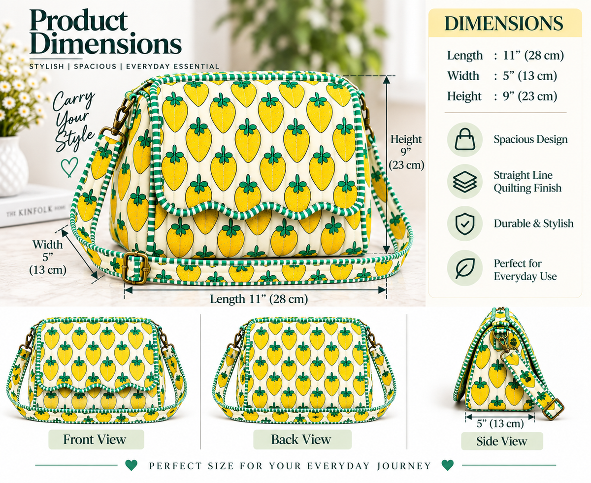 BG 6 Classic hand Printed Sling Bag  Broadbelt Adju 11"×9" Inches stable Size