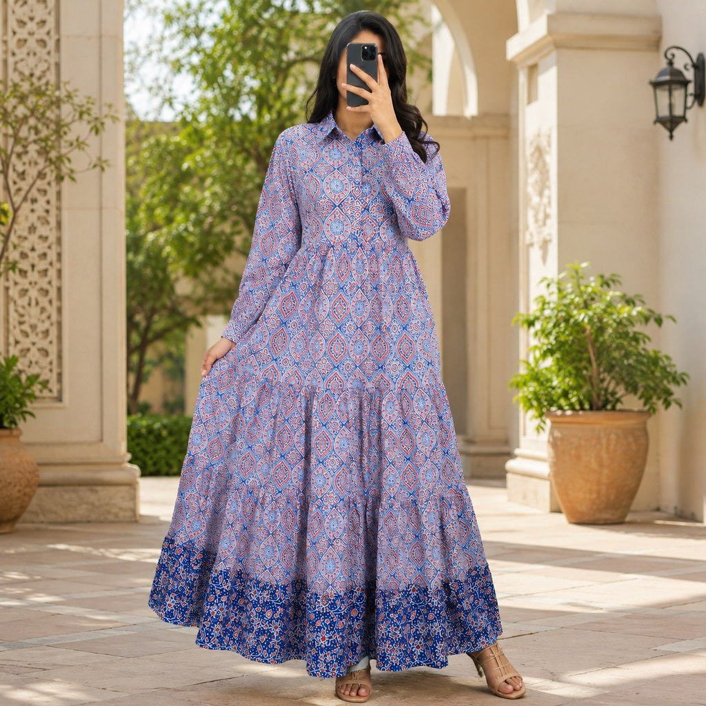 Jacket 100% Premium Indian Cotton Jalabiya – Women’s Long Dress With Jacket.
