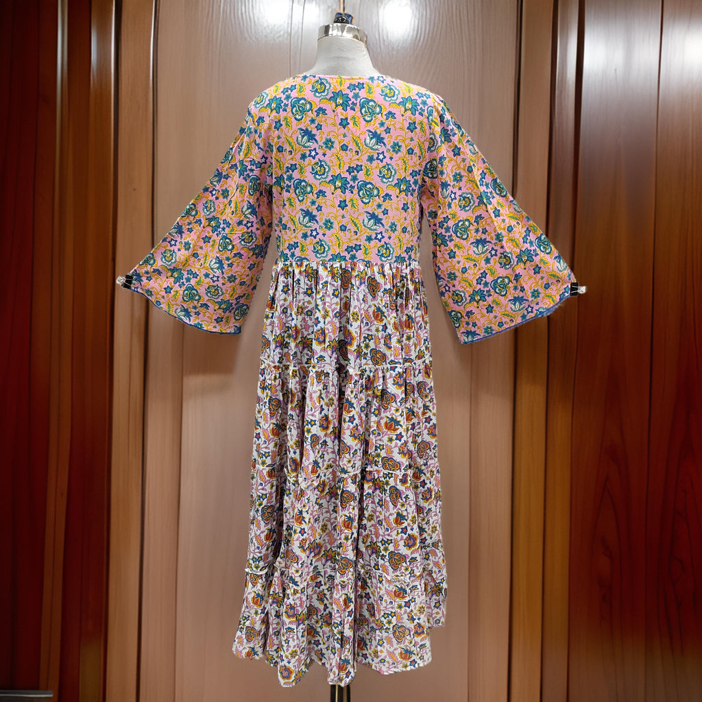 S/M Cindrella Pink Printed Cotton Dress 57" Long Jalabiya