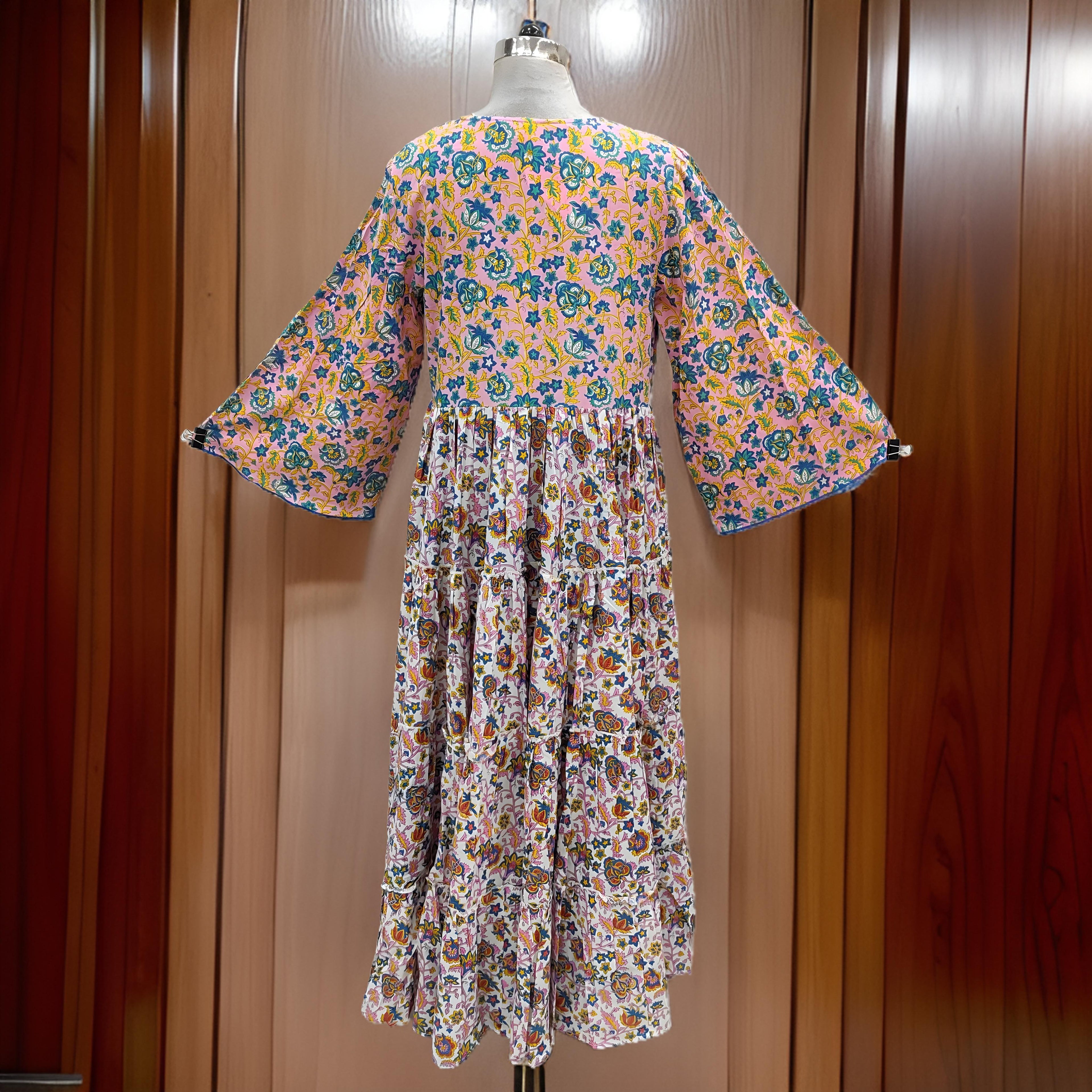 S/M Cindrella Pink Printed Cotton Dress 57" Long Jalabiya