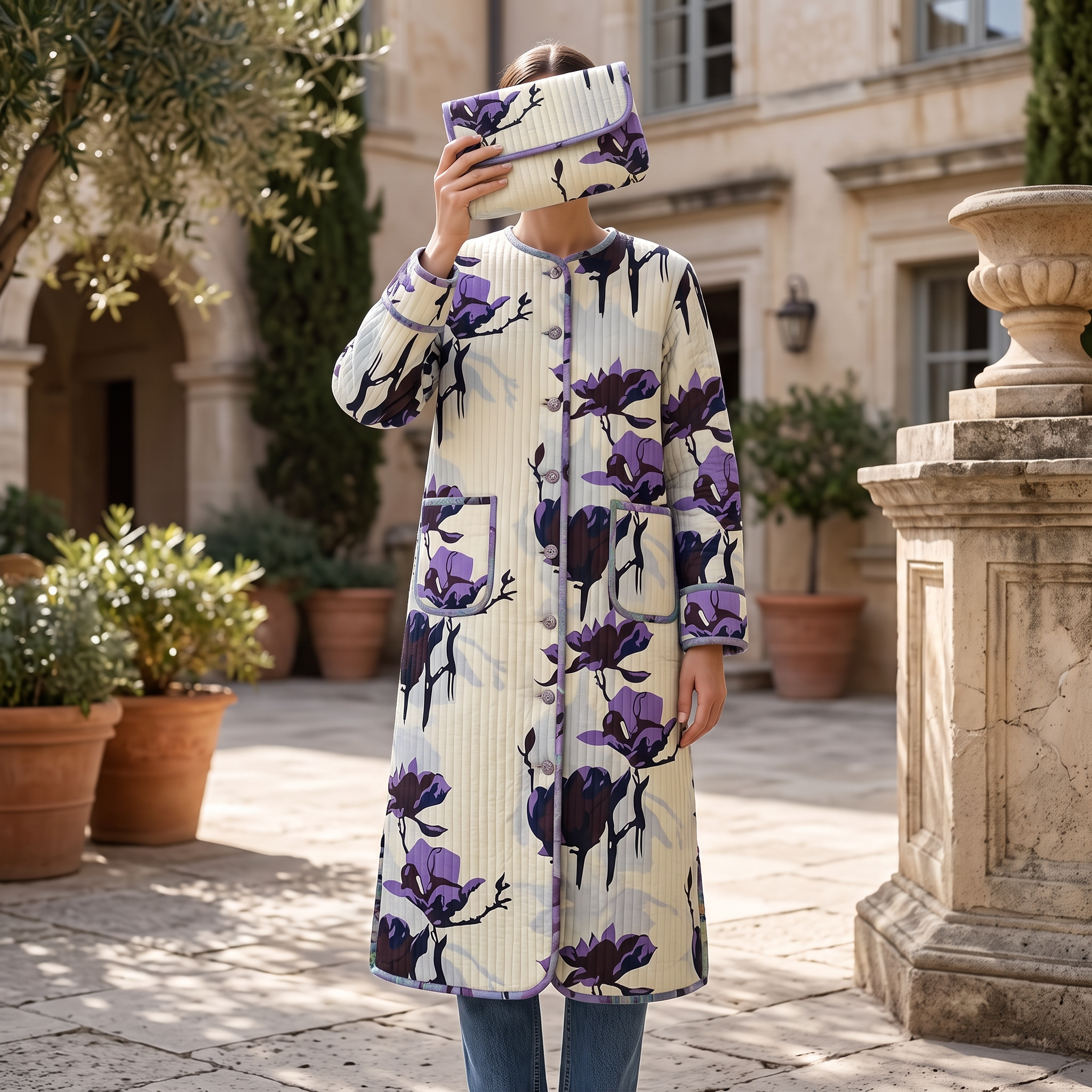Premium Hand Printed Cotton Long Jacket for Women
